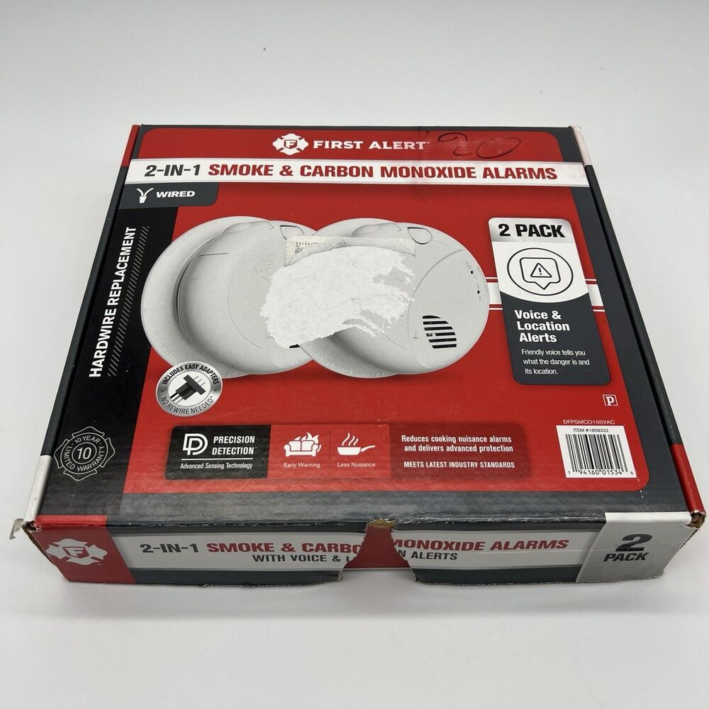 First Alert Precision Detection Wired Talking Smoke/CO2 Alarms 2-pack New Open